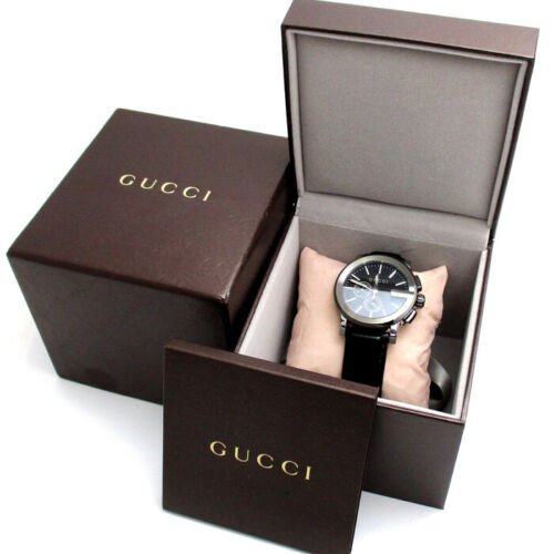 Gucci G Chrono Black Dial Black Leather Strap Watch For Men - YA101205 Watches Gucci   