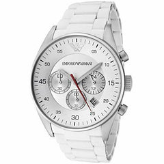 Emporio Armani Sport Chronograph White Dial White Silicone Strap Watch For Men - AR5859 Watches Emporio Armani   