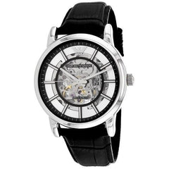 Emporio Armani Luigi Silver Skeleton Dial Black Leather Strap Watch For Men - AR1981 Watches Emporio Armani   