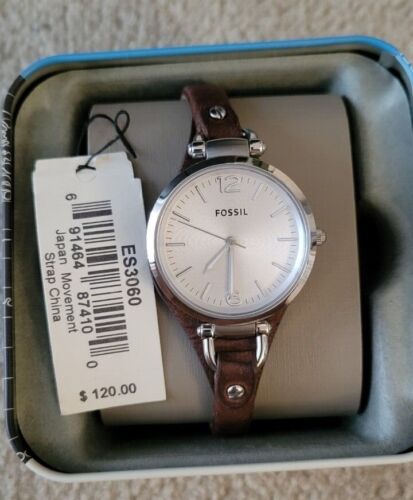 Fossil Georgia White Dial Brown Leather Strap Watch for Women - ES3060 Watches Fossil   