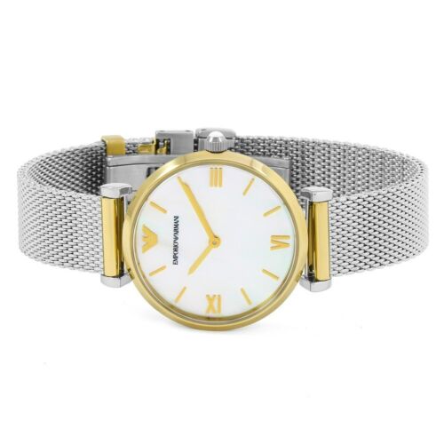 Emporio Armani Gianni T Bar Mother of Pearl Dial Silver Mesh Bracelet Watch For Women - AR2068 Watches Emporio Armani   