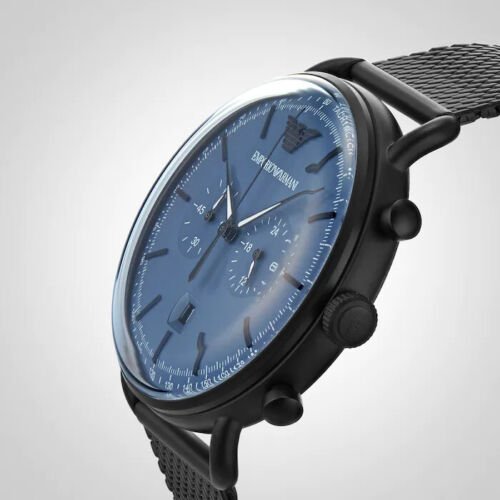 Emporio Armani Aviator Chronograph Blue Dial Black Mesh Bracelet Watch For Men - AR11201 Watches Emporio Armani   