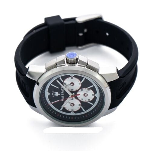 Maserati SFIDA Chronograph Black Silver Dial Black Rubber Strap Watch For Men - R8851123001 Watches Maserati   