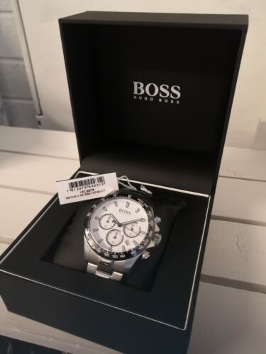 Hugo Boss Hero Chronograph White Dial Silver Steel Strap Watch for Men - 1513875 Watches Hugo Boss   