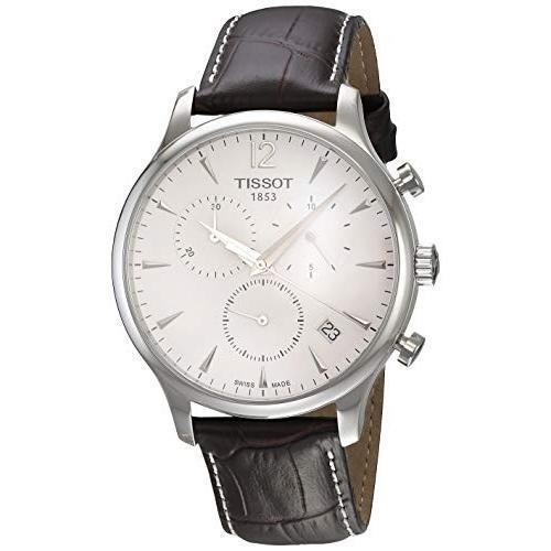 Tissot T Classic Tradition Chronograph White Dial Brown Leather Strap Watch For Men - T063.617.16.037.00 Watches Tissot   