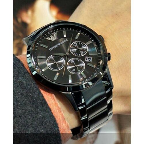 Emporio Armani Classic Chronograph Black Dial Black Stainless Steel Strap Watch For Men - AR2453 Watches Emporio Armani   