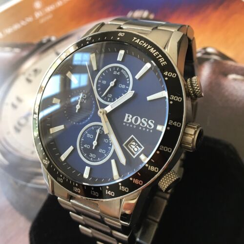 Hugo Boss Rafale Quartz Blue Dial Silver Steel Strap Watch for Men - 1513510 Watches Hugo Boss   