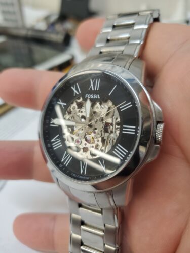 Fossil Grant Skeleton Black Dial Silver Steel Strap Watch for Men - ME3055 Watches Fossil   