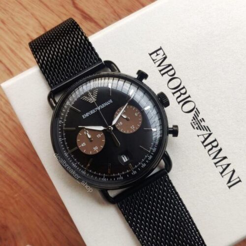 Emporio Armani Aviator Black Dial Black Mesh Bracelet Watch For Men - AR11142 Watches Emporio Armani   