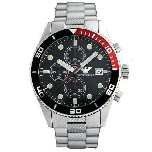 Emporio Armani Chronograph Black Dial Silver Stainless Steel Watch For Men - AR5855 Watches Emporio Armani   