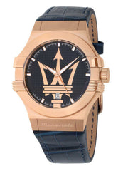 Maserati Potenza 42mm Rose Gold & Blue Dial Blue Leather Strap Watch For Men - R8851108027 Watches Maserati   