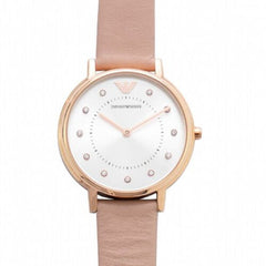 Emporio Armani Kappa Rose Gold & White Dial Beige Nude Leather Strap Watch For Women - AR2510 Watches Emporio Armani   