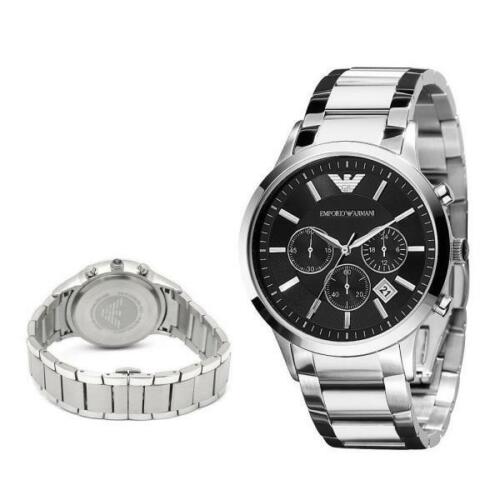 Emporio Armani Classic Chronograph Black Dial Silver Stainless Steel Strap Watch For Men - AR2434 Watches Emporio Armani   