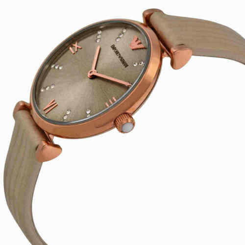 Emporio Armani Gianni T Bar Gunmetal Dial Beige Leather Strap Watch For Women - AR1681 Watches Emporio Armani   