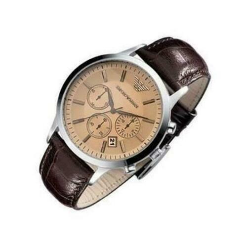 Emporio Armani Classic Chronograph Beige Dial Brown Leather Strap Watch For Men - AR2433 Watches Emporio Armani   