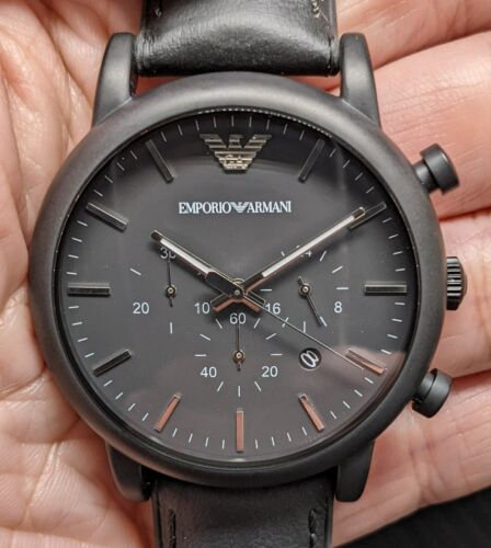 Emporio Armani Luigi Chronohraph Black Dial Black Leather Strap Watch For Men - AR1970 Watches Emporio Armani   