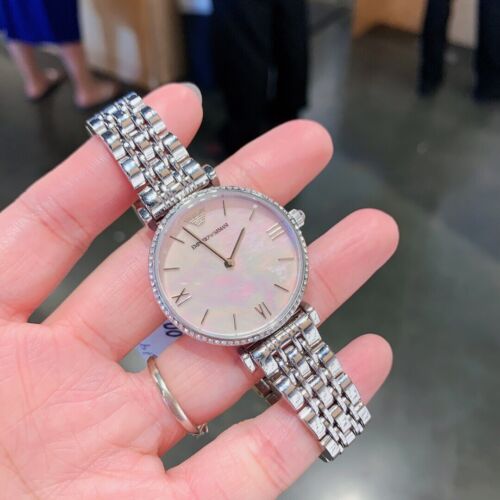 Emporio Armani Gianni T Bar Pink Mother of Pearl Dial Silver Stainless Steel Watch For Women - AR1779 Watches Emporio Armani   