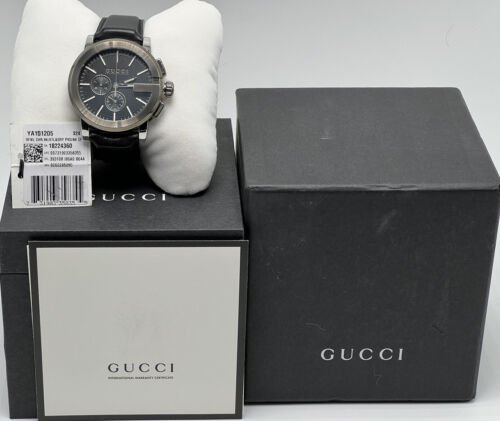 Gucci G Chrono Black Dial Black Leather Strap Watch For Men - YA101205 Watches Gucci   