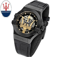 Maserati Potenza Skeleton Limited Edition Black Dial Black Leather Strap Watch For Men - R8821108027 Watches Maserati   