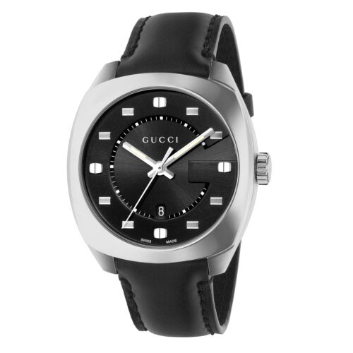 Gucci GG2570 Black Dial Black Leather Strap Watch For Men - YA142307 Watches Gucci   