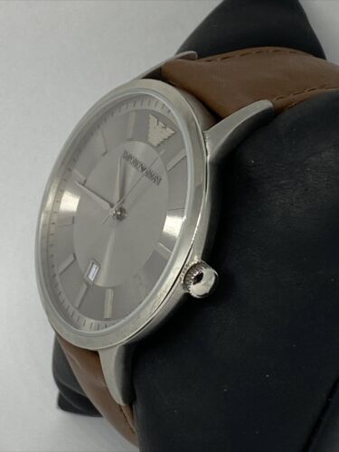 Emporio Armani Renato Silver Dial Brown LeatherStrap Watch For Men - AR2463 Watches Emporio Armani   