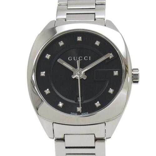 Gucci GG2570 Diamonds Black Dial Silver Steel Strap Watch For Women - YA142503 Watches Gucci   