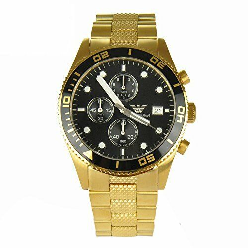 Emporio Armani Chronograph Black Dial Gold Stainless Steel Strap Watch For Men - AR5857 Watches Emporio Armani   