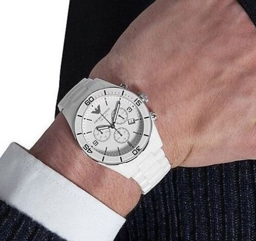 Emporio Armani Ceramic Chronograph White Dial White Ceramic Strap Watch For Men - AR1424 Watches Emporio Armani   