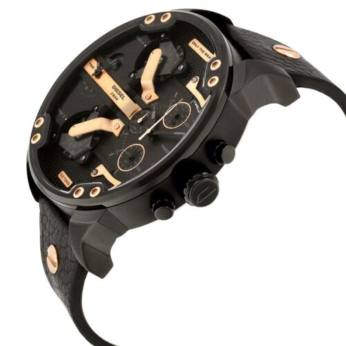 Diesel Mr Daddy 2.0 Black Dial Black Leather Strap Watch For Men - DZ7350 Watches Diesel   