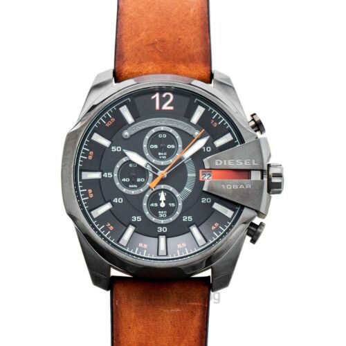 Diesel Mega Chief Quartz Chronograph Brown Leather Watch For Men - DZ4343 Watches Diesel   