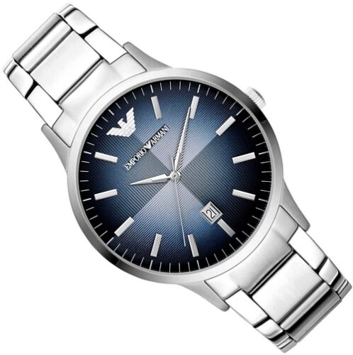 Emporio Armani Renato Blue Dial Silver Stainless Steel Watch For Men - AR2472 Watches Emporio Armani   