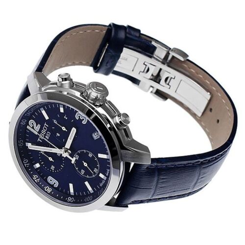 Tissot PRC 200 Chronograph Blue Dial Blue Leather Strap Watch For Men - T055.417.16.047.00 Watches Tissot   