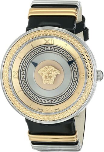 Versace V Metal Icon Gold Dial Black & Silver & Gold Strap Watch for Women - VLC020014 Watches Versace   