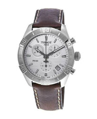 Tissot PR 100 Sport Quartz Chronograph Silver Dial Brown Leather Strap Watch For Men - T101.617.16.031.00 Watches Tissot   