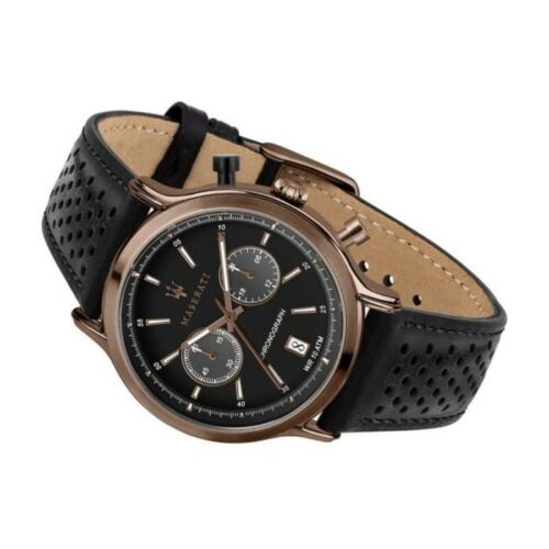 Maserati Legend Chronograph Black Dial Black Leather Strap Watch For Men - R8871638001 Watches Maserati   