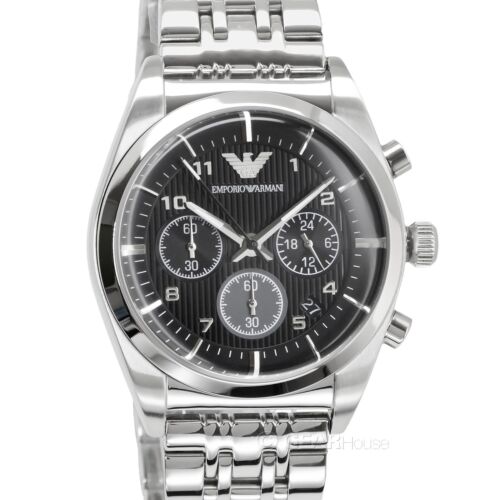 Emporio Armani Franco Black Dial Silver Stainless Steel Strap Watch For Men - AR0373 Watches Emporio Armani   