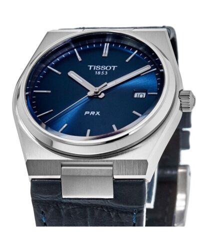 Tissot PRX Quartz Blue Dial Blue Leather Strap Watch for Men - T137.410.16.041.00 Watches Tissot   