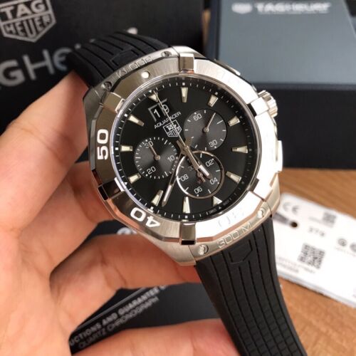 Tag Heuer Aquaracer Quartz Chronograph Black Dial Black Rubber Strap Watch for Men - CAY1110.FT6041 Watches Tag Heuer   