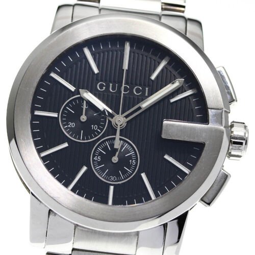 Gucci G Chrono Black Dial Silver Steel Strap Watch For Men - YA101204 Watches Gucci   