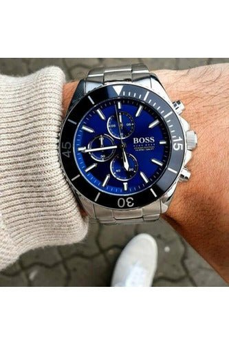 Hugo Boss Ocean Edition Chronograph Blue Dial Silver Steel Strap Watch for Men - 1513704 Watches Hugo Boss   