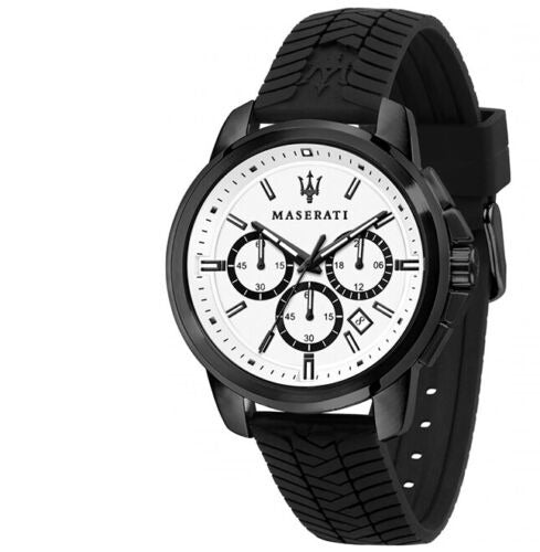 Maserati Successo 44mm White Dial Black Silicone Strap Watch For Men - R8871621010 Watches Maserati   