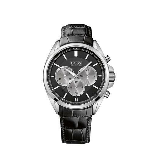 Hugo Boss Driver Black Dial Black Leather Strap Watch for Men - 1512879 Watches Hugo Boss   