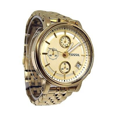 Fossil Boyfriend Chronograph Gold Dial Gold Steel Strap Watch for Women - ES2197 Watches Fossil   