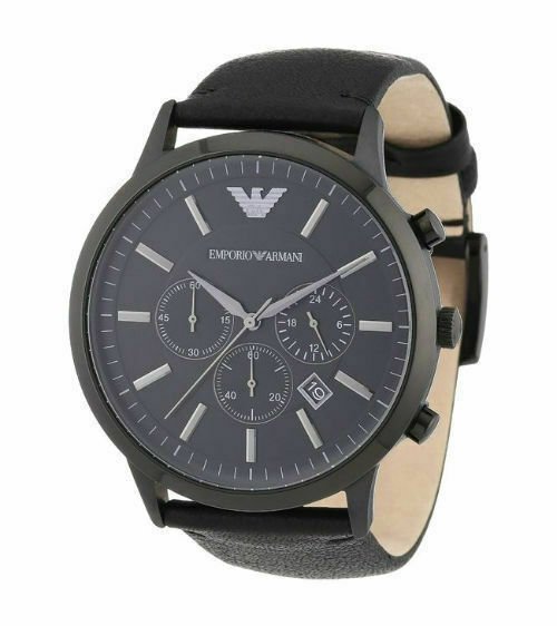 Emporio Armani Sportivo Chronograph Black Dial Black Leather Strap Watch For Men - AR2461 Watches Emporio Armani   