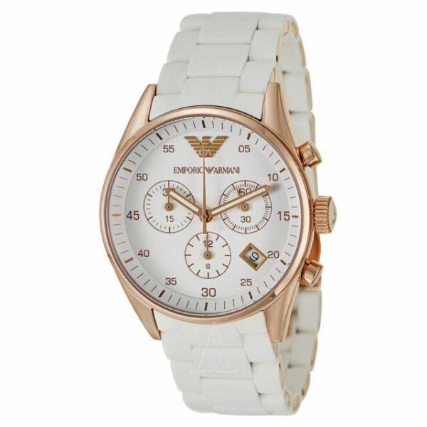 Emporio Armani Sportivo Silver Dial White Silicone Strap Watch For Women - AR5920 Watches Emporio Armani   