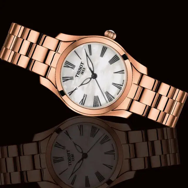Tissot T Wave Mother of Pearl Dial Rose Gold Stainless Steel Watch For Women - T112.210.33.113.00 Watches Tissot   