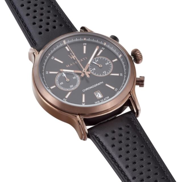 Maserati Legend Chronograph Black Dial Black Leather Strap Watch For Men - R8871638001 Watches Maserati   