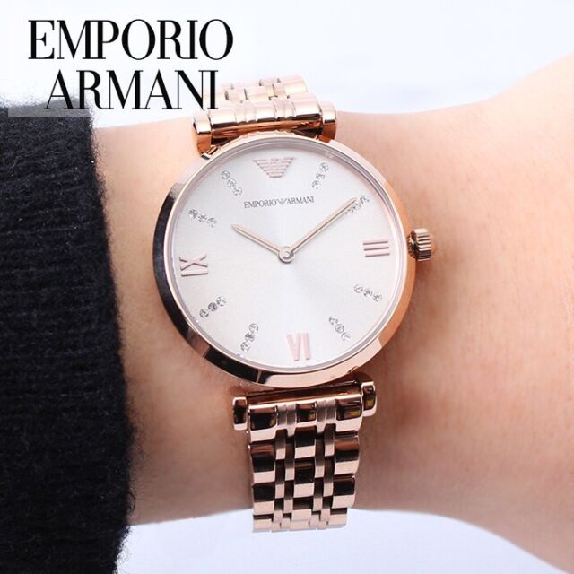 Emporio Armani T-Bar Gianni Rose Gold Dial Stainless Steel Watch For Women - AR11059 Watches Emporio Armani   