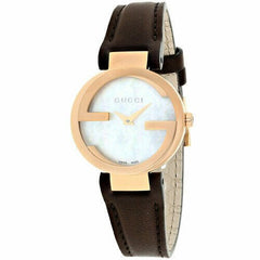 Gucci G Interlocking Mother of Pearl Dial Brown Leather Strap Watch For Women - YA133516 Watches Gucci   