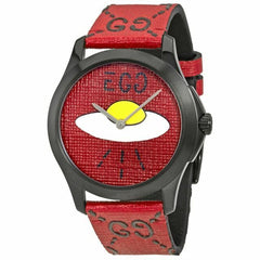 Gucci G Timeless Ghost UFO Red Dial Red Leather Strap Watch For Men - YA1264023 Watches Gucci   